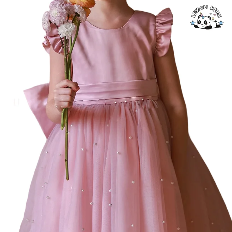 LEZONKIDS - Factory Customized Soft and Comfortable Fabric Girls Sleeveless Mesh Wedding Party  Girls Tulle Dress